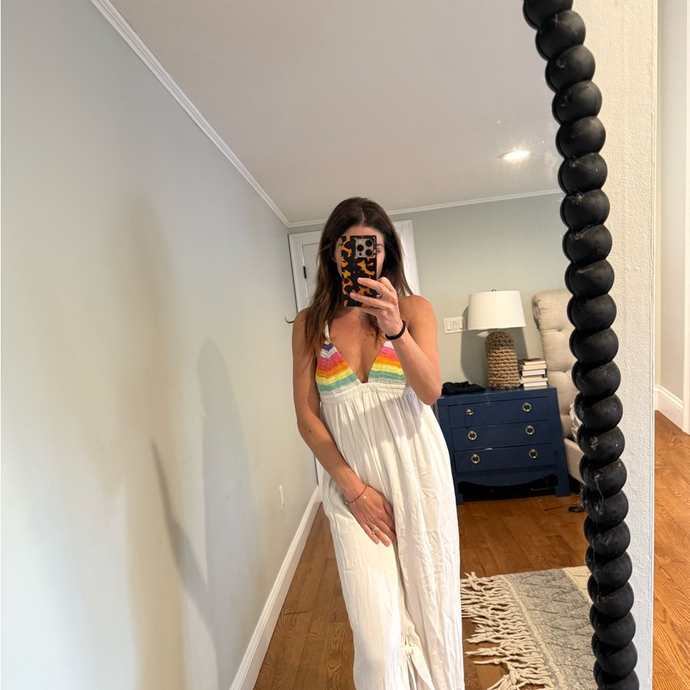 Mara Hoffman White Maxi Dress with Rainbow Detail